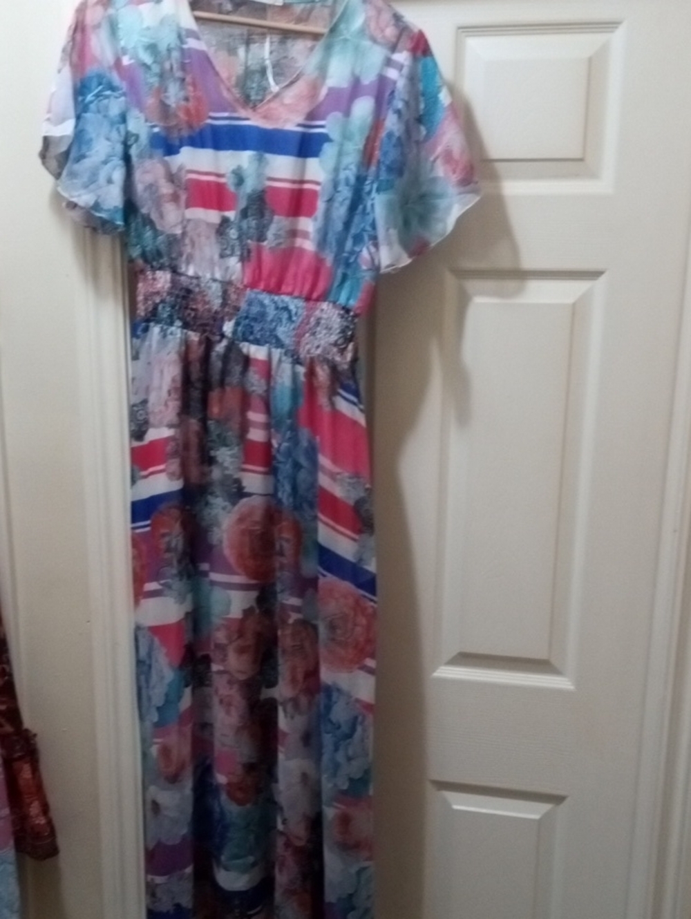 💲1⃣▶▶Women’s Floral Stripe Maxi Dress — Pink & Blue